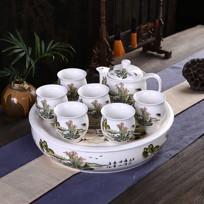 2016新品陶瓷茶盘双层隔热茶杯套餐普洱茶具12寸大盘厂家直销包邮