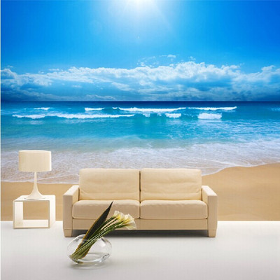 无缝3d海景大型壁画 客厅沙发电视背景墙纸蓝色大海阳光沙滩壁纸