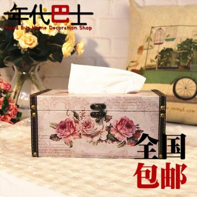 包邮欧式经典玫瑰抽纸盒收纳创意高档纯木质皮革卫生间纸巾盒特价