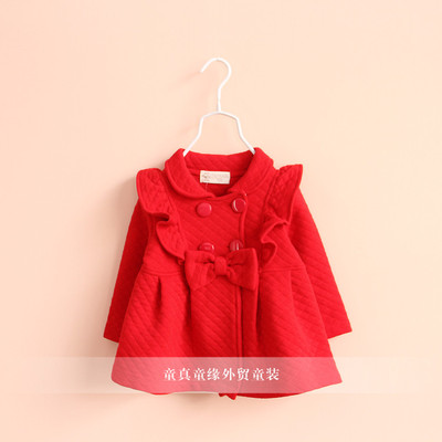 新款 韩版女童装蝴蝶结纯色小飞袖外套儿童加厚保暖上衣