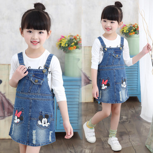 女童套装2-3-4-5岁中大童韩版米奇背带裙两件套新款牛仔纯棉童装7