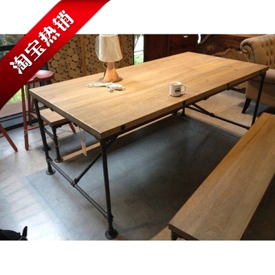 美式LOFT乡村工业风格复古做旧餐桌书桌电脑桌咖啡桌铁艺实木桌子