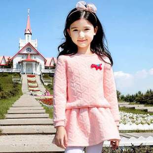 2016韩版童装秋季两件套新款女宝宝压纹卫衣上衣短裙女童时尚套装