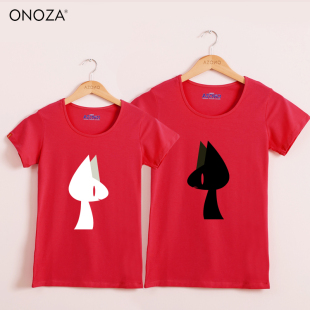 ONOZA夏天新款情侣装短袖卡通圆领T恤 黑白猫个性情侣短袖体恤