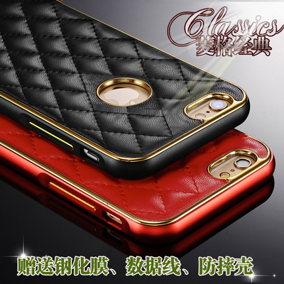 iphone6手机壳苹果6plus保护壳6s超薄牛皮菱格保护套6splus手机壳