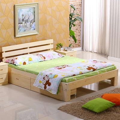 宜家 实木床松木1.2 1.5 1.8米双人床简约木床单人床儿童床包邮