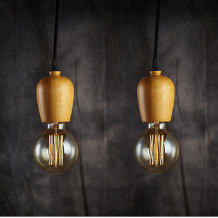北欧风格简约吊灯实木灯具创意日式餐厅灯实木单头灯罩火锅店灯饰