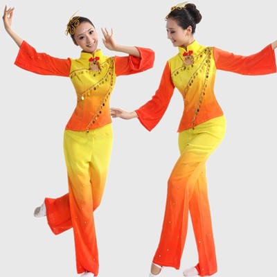 2015新款古典演出服秧歌服广场舞伴舞服装腰鼓服扇子舞民族服女士