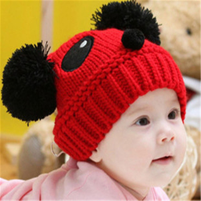秋冬季新款男女儿童帽子婴儿宝宝毛线针织卡通熊猫保暖护耳套头帽