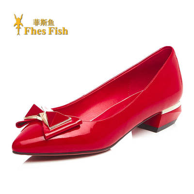 高端定制品牌FhesFish 新款春夏时尚中跟女鞋粗跟韩版浅口鞋子