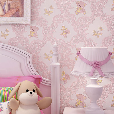 正品儿童房卡通可爱小熊3D立体环保无纺布墙纸  小孩卧室品牌壁纸