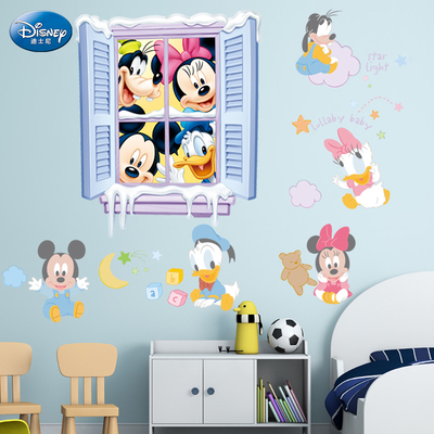 迪士尼卡通防水米奇儿童房自粘墙贴纸卧室可移除身高墙纸贴画壁纸