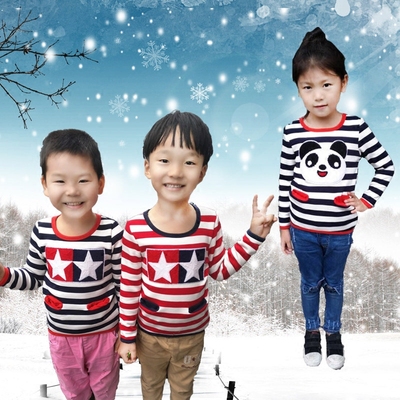 儿童加绒长袖童装韩版男女童条纹T恤纯棉3岁宝宝上衣婴幼儿打底衫