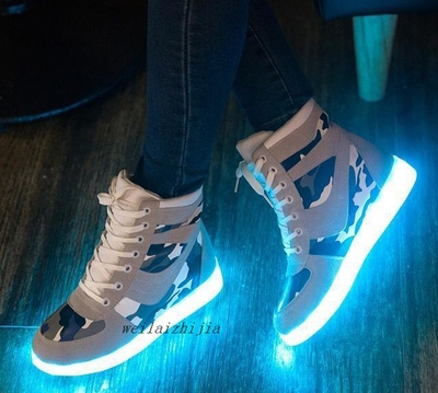 USB充电发光闪灯鞋led夜光亮灯鞋七彩潮鞋迷彩高帮运动鞋单鞋棉鞋