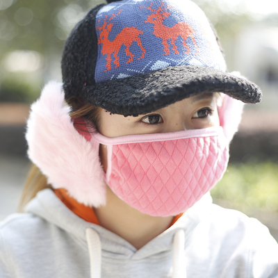 冬季天韩时尚个性可爱卡通女情侣骑行防尘二合一纯棉保暖护耳口罩
