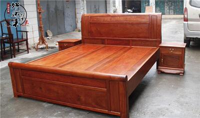 红木家具缅甸花梨木素面双人床1.8米大床 大果紫檀卧室中式床