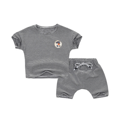 2016夏新款1-2男女宝宝儿童0-3短袖两件休闲条纹套装