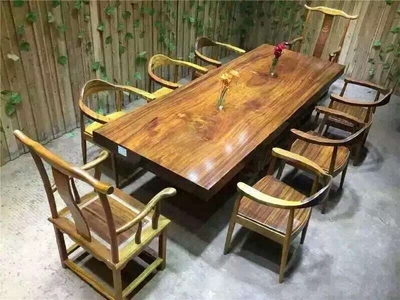 美式复古餐桌椅铁艺实木餐桌椅组合6人做旧会议桌咖啡厅桌椅定做
