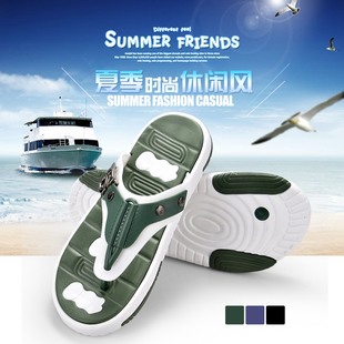 夏季韩版新款仿皮男士户外运动凉拖休闲透气舒适沙滩夹脚人字拖鞋