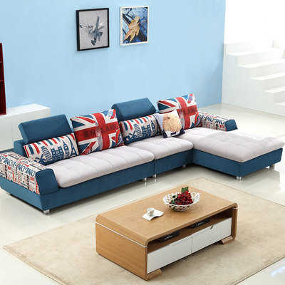 高档彩色印花布艺沙发 现代简约时尚组合 麻布沙发 英伦风可拆洗