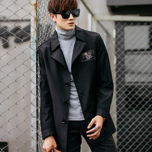 2016秋季新款夹克男中长款修身西装领青年 韩版棒球服潮户外外套