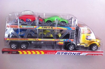 拖车玩具 惯性汽车 双层运输车  工程车平板卡车含4小车 玩具批发