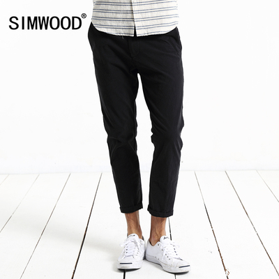 Simwood2016秋季休闲男士微弹修身小脚休闲裤潮男黑色休闲九分裤