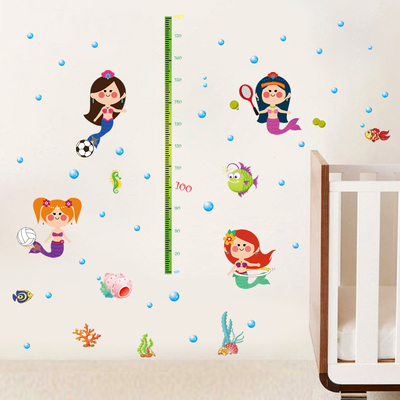 迪士尼可爱防水美人鱼身高墙贴纸儿童房客厅卧室温馨装饰墙壁贴画