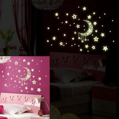 夜光贴荧光星星月亮贴立体墙贴 卧室墙纸自粘儿童房创意3d墙贴