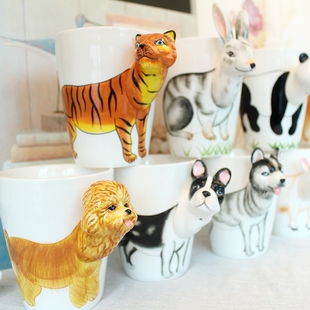 3D立体动物杯咖啡杯创意陶瓷个性水杯臭脸猫情侣杯狗狗陶瓷马克杯