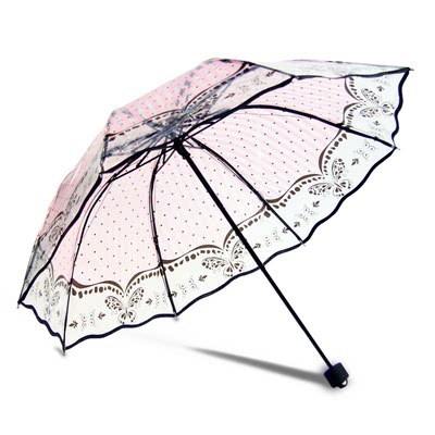 2016新款透明伞折叠加厚阿波罗花边晴雨伞学生雨伞三折男女通用