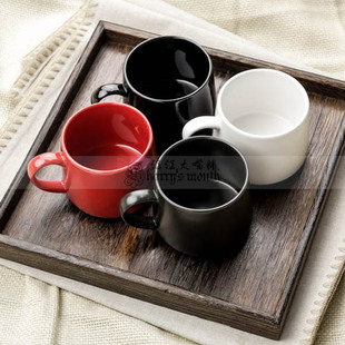 简约黑红白色咖啡杯 陶瓷马克杯子 送进口勺子 包邮 微瑕疵特价