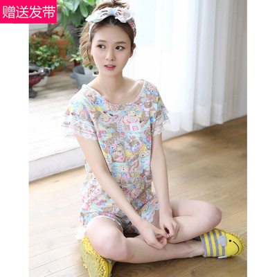 2016夏季睡衣女卡通小熊韩版家居服套装纯棉公主可爱短袖宽松大码