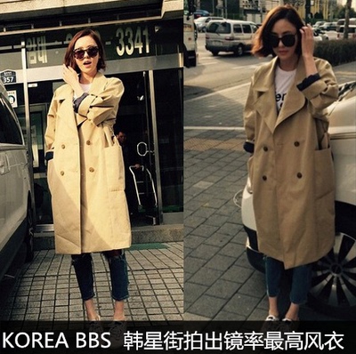 韩国2016新款春装韩版双排扣系带收腰中长款气质显瘦茧型风衣外套