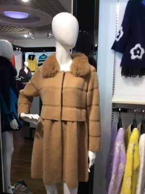 秋冬新款韩版假两件套修身七分袖貂绒大衣外套妈妈装针织上衣毛衣