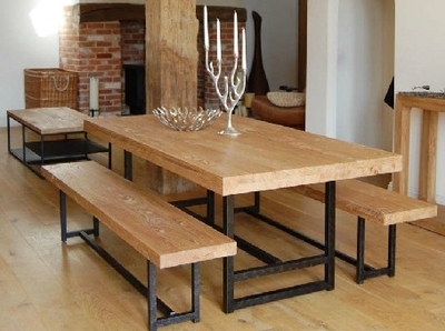美式乡村loft 餐桌椅子组合套简约复古铁艺实木餐桌办公书桌子