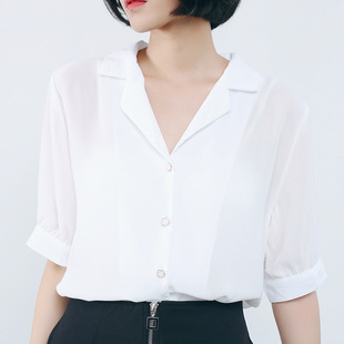 2016夏季新款韩版西装领七分袖纯色衬衫宽松显瘦打底衫女士衬衣