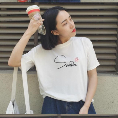 实拍2016夏季新款女装情侣班服韩版宽松字母女式短袖t恤 潮