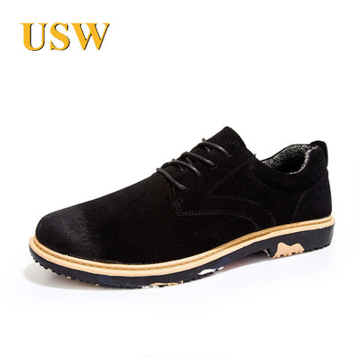 USW定制 秋冬季新款男士保暖休闲板鞋英伦平跟纯色系带低帮鞋