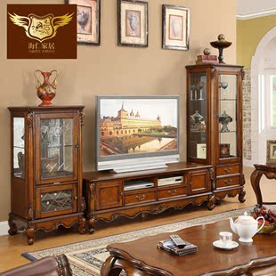 欧式电视柜 客厅家具套装 美式电视柜酒柜组合地柜 实木电视机柜