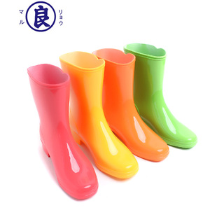 包邮日本制maruryo雨鞋日本进口雨靴长款水鞋防水防滑糖果色胶鞋