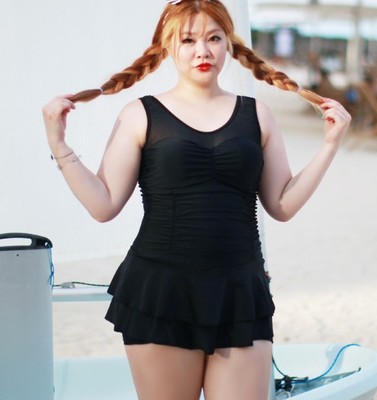 韩国正版游泳衣女保守遮肚显瘦聚拢钢托连体裙式加大码性感温泉