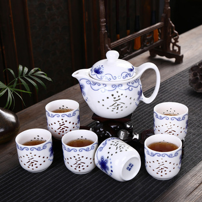 2016新品玲珑蜂巢陶瓷茶具双层隔热杯套餐普洱茶具厂家直销新款