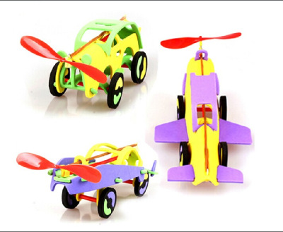 diy科技小制作 儿童手工拼装玩具橡皮筋小旋风空气动力小车模型