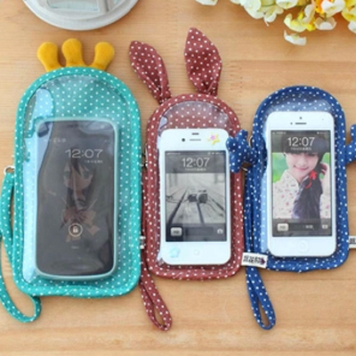韩国时尚 创意波点布艺透明触屏手机包 保护套 手机套