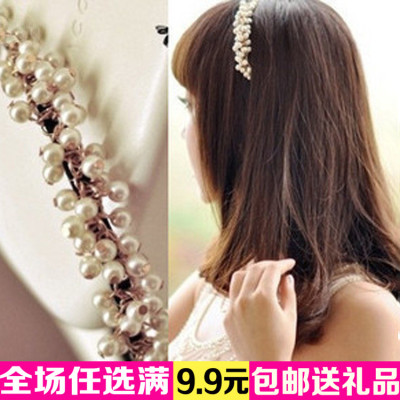 韩国时尚手工发饰 可爱甜美小珍珠串珠宽边发箍头箍小饰品