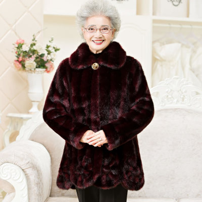 中老年 女装 妈妈装大衣中年中长款皮草外套中式老人仿貂绒中国风