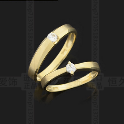 韩国代购正品纯14K18k黄金玫瑰金白金简单精美男女情侣对戒指新款
