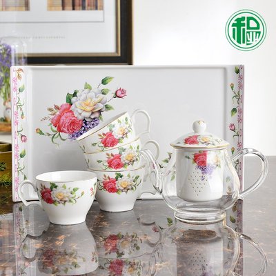 花茶茶具创意包邮新款耐热玻璃陶瓷茶壶杯碟组合茶具送礼佳品