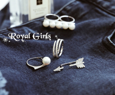 royalgirl韩国定制潮人个性款镶钻箭头镀白金耳环耳钉网聚特色